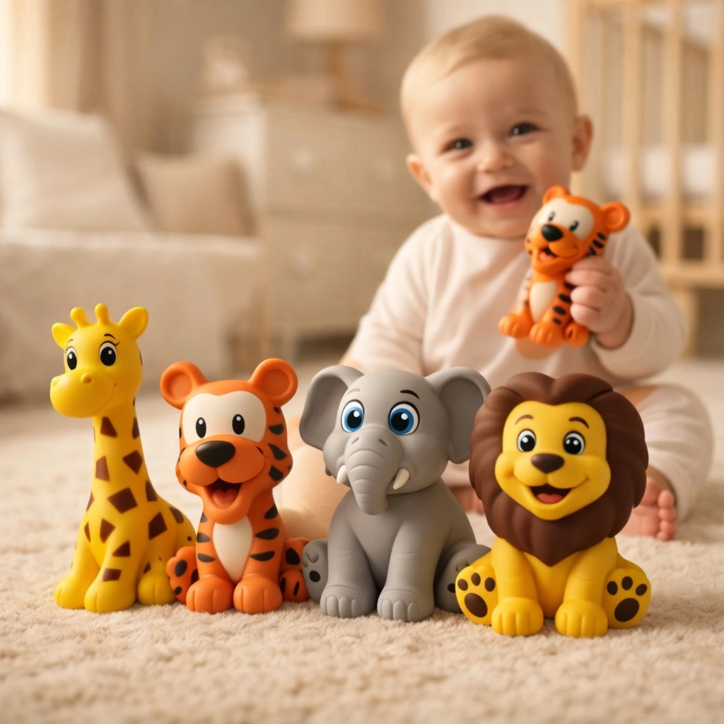 Mordedor Sensorial Bebê 3 Meses Kit 4 Peças Vinil Seguro Dentição Alívio Gengiva Brinquedo Banho