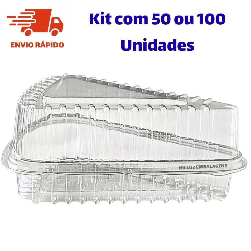 Embalagem Fatia De Bolo Torta Temaki Tampa Acoplada Cor Transparente Com 50 ou 100 unidades ECO630