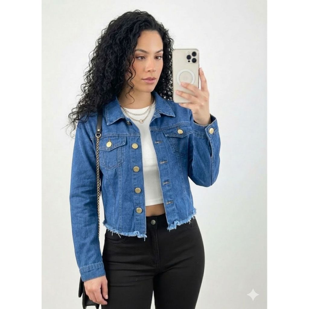 Jaqueta Feminina Jeans Casaco Jaquetinha Cropped Manga Longa Com Lycra  Original em Oferta na Shopee