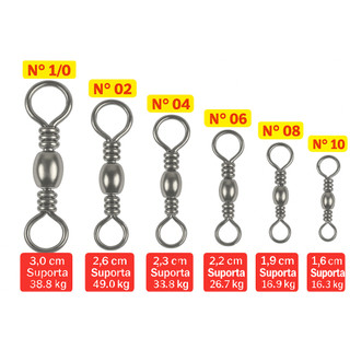 Girador Distorcedor Pesca Prata Nickel MGS c/50 ou 100 pcs Escolha Tamanho Anti Torção Linha Molinete