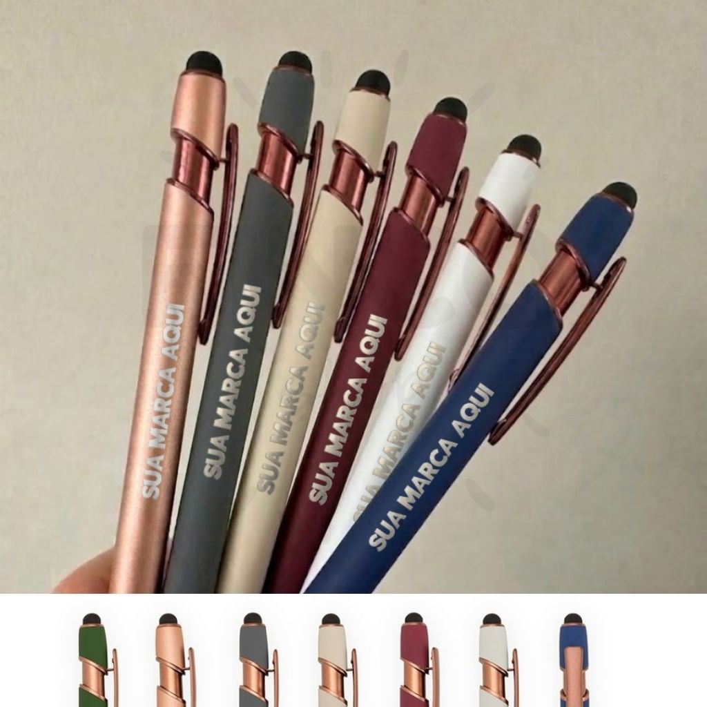 20 - 100 Canetas TOUCH SCREEN Metal Luxo Personalizadas - Detalhes Rosé Gold Escuro (Cobre) - Toque Acetinado