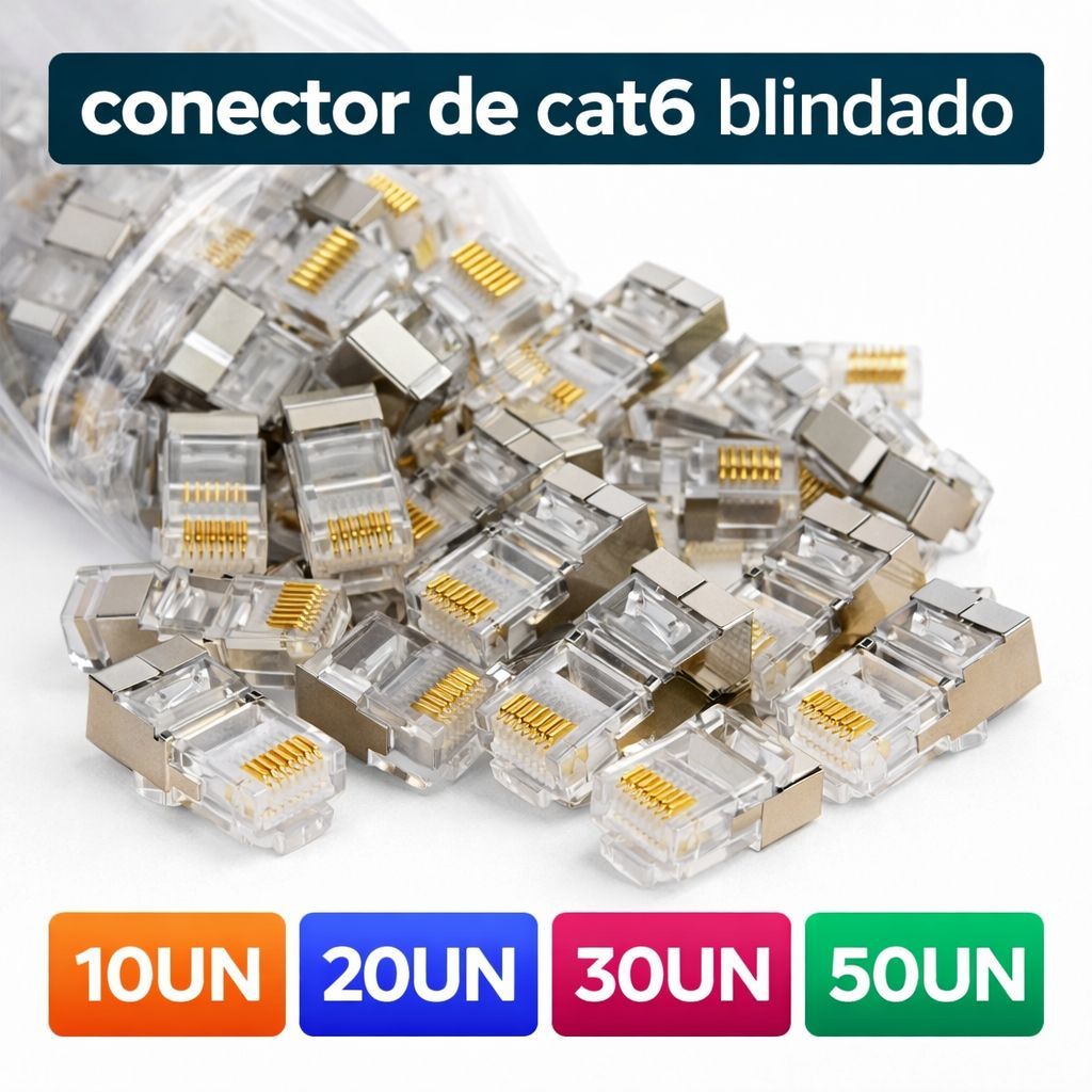 Conector RJ45 blindado Cat6 Pacote 10/20/30/50 Unidades Exbom Para Cabo Lan