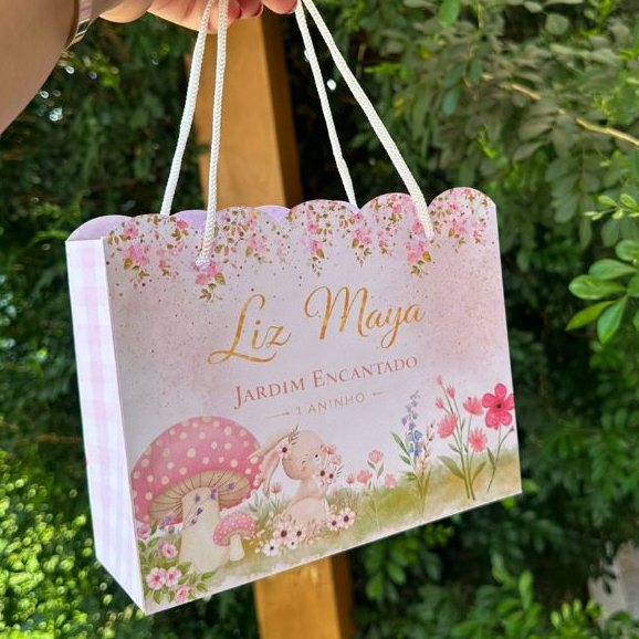 Kit Sacolinha Jardim Encantado Personalizado - Lembrancinha infantil - Borboletas, Flores Encantada PEGUE E MONTE