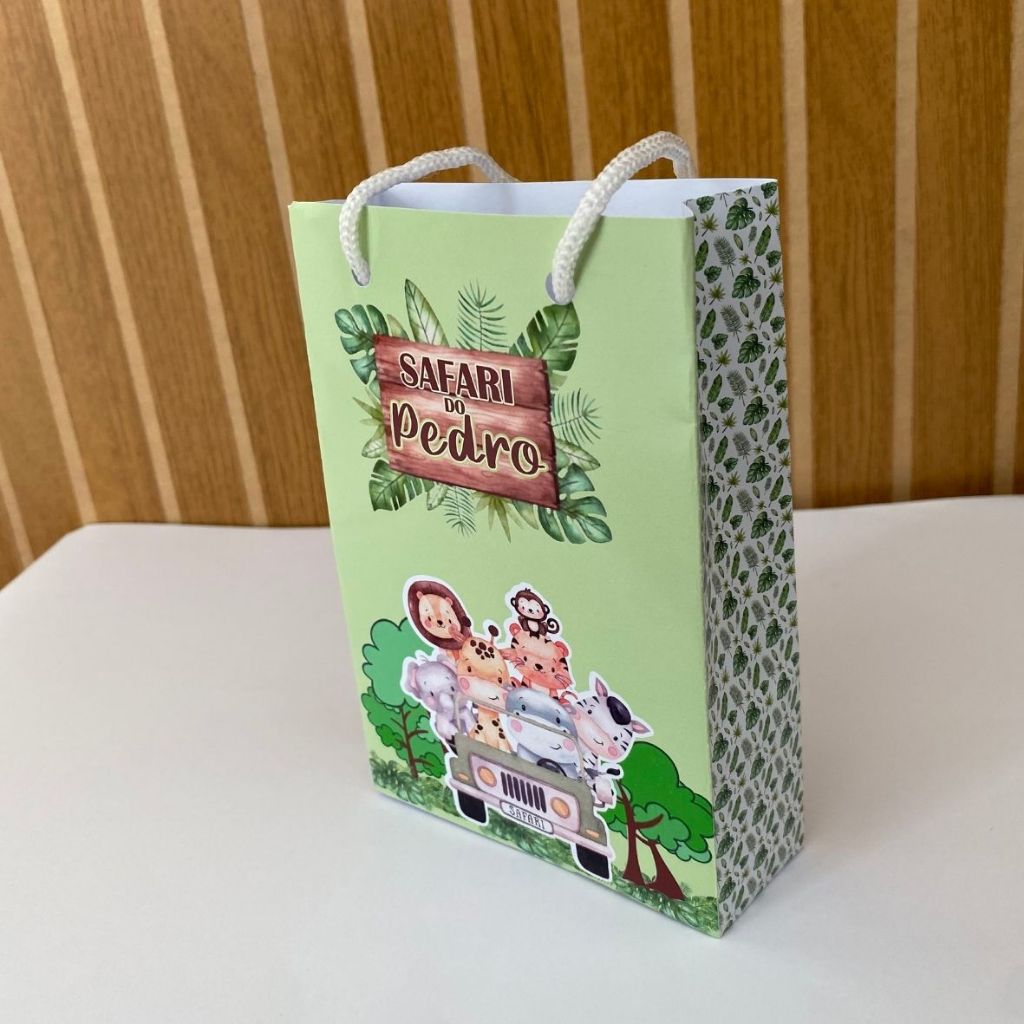 Kit Sacolinha 10|15|20 Personalizada Safari Simples Festa 10x15cm | Lembrancinha, Embalagem, Kit Presente com Alça