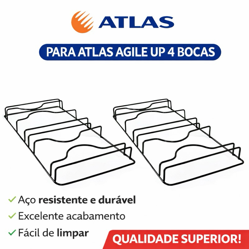 Kit 2 Grelhas Grade Trempe Fogão Atlas Agile UP Monaco Top 4 Bocas