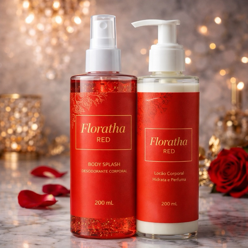 1 Kit feminino Body Splash Florata Red com gliter 200Ml + 1 Hidratante Corporal Florata Red 200ML