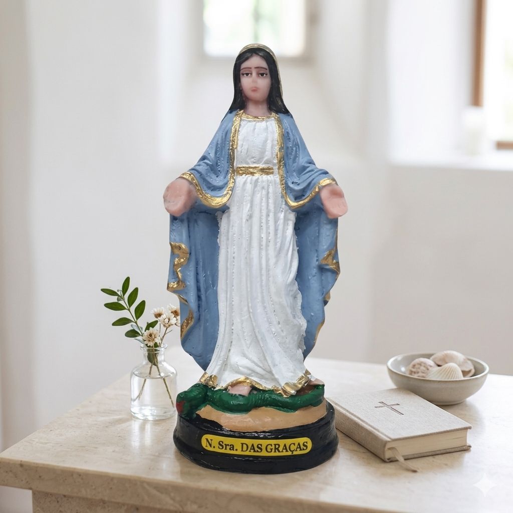 Imagem Nossa Senhora das Graças 15cm Resina Estatueta Religiosa Altar Decoração Presente Católico Artesanal