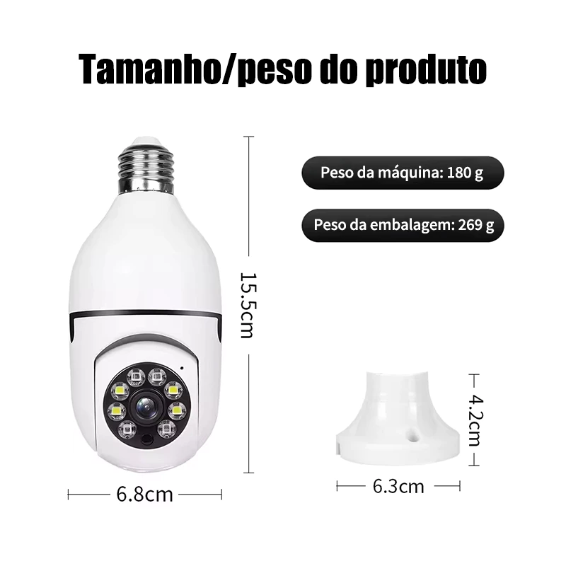 Câmera de Segurança WiFi Full HD 360° com Microfone e Lâmpada Sem Fio — foto 9