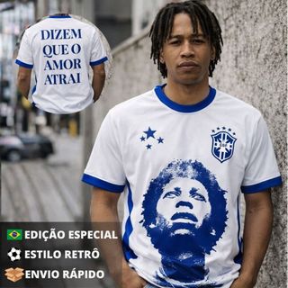 Camiseta Djavan Copa do mundo Envio Rapido Camiseta 100% Algodão Golas e mangas Azul