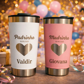 Kit 2 Copos Térmico Madrinha Padrinho Casamento Presente Lembrancinha Personalizada
