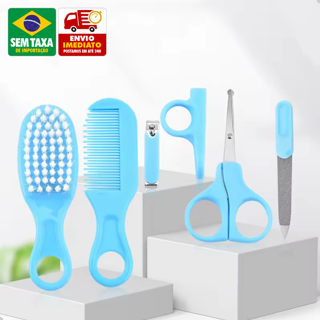 Kit Higiene Infantil Bebê 6 Peças Cortador Tesoura Escova Pente Lixa Seguro Recém Nascido