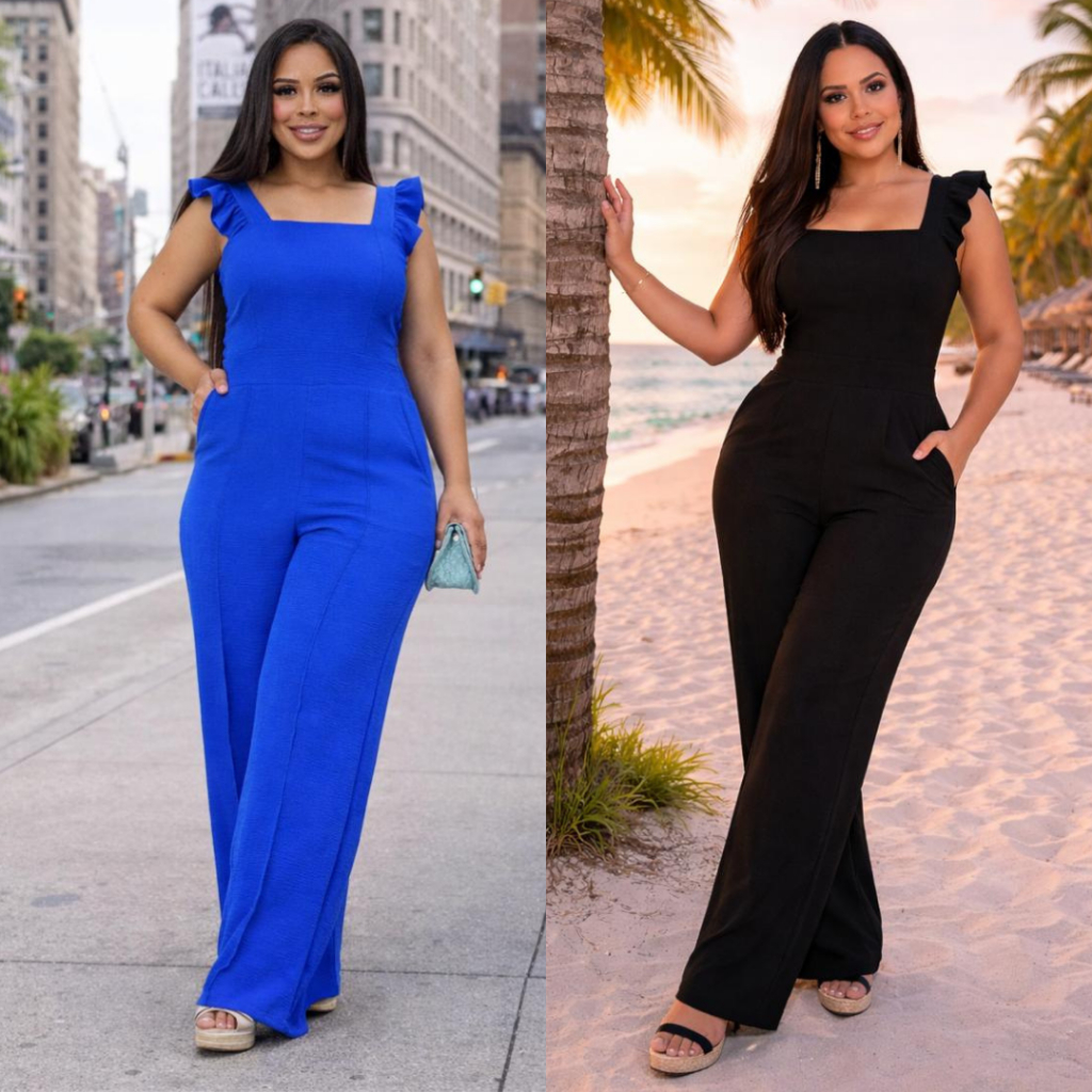 Macacão Longo Feminino Pantalona com Bojo e Lastex | Tecido Duna Forrado | Pronta Entrega