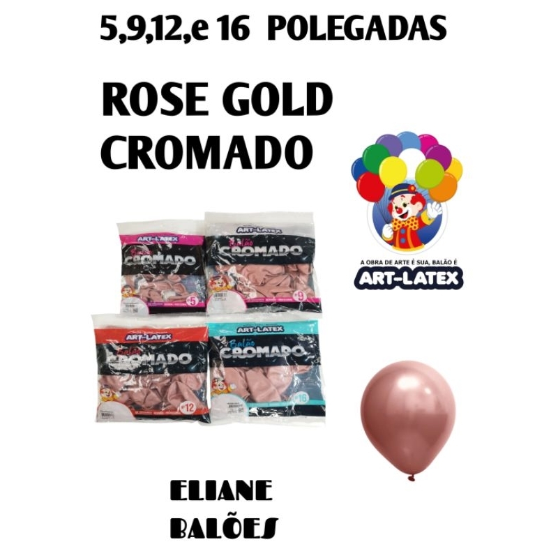 Balão Balões Bexiga de aniversário festa  rose gold  cromado ART LATEX–Escolha oTamanho(5 9” 12”16”