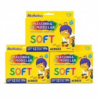 Kit 3 Massinhas Soft Infantil 12 Cores Macia e Atóxica