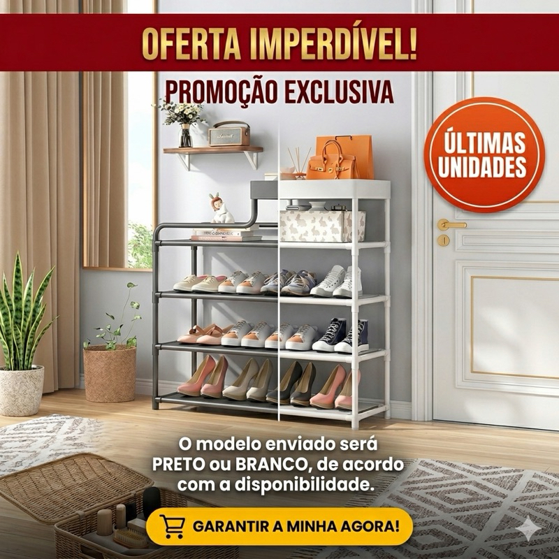 Sapateira Rack Multiuso com Cestinho Organizador 5 Prateleiras Porta Tênis Sapatos Compacta Moderna