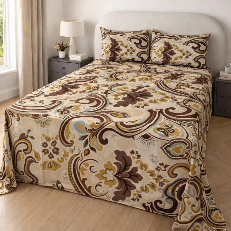 Jogo de Lençol Cama Queen Estampado 3pç S/Elástico Micropercal 500 Fios Toque Macio de Algodão