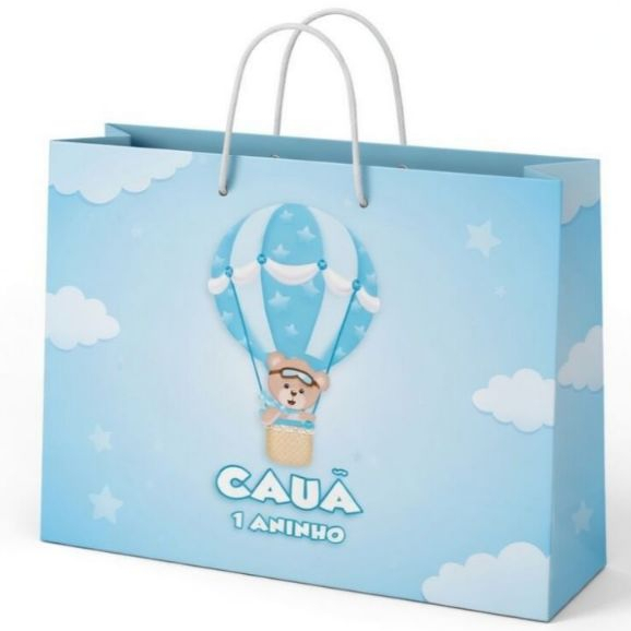 Sacola Personalizada Ursinho Baloeiro Azul - Lembrancinha de Aniversário| PEGUE E MONTE E  MONTADA