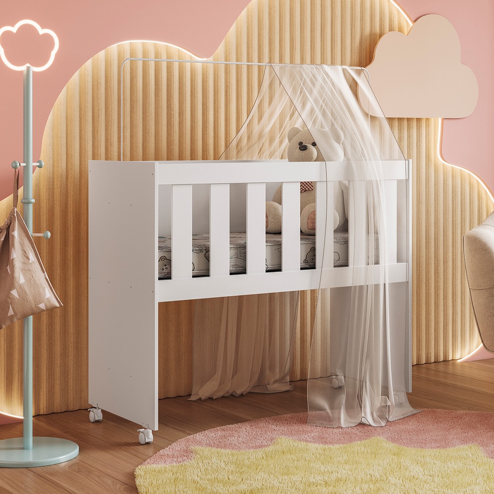 Mini Berço Rubi Multifuncional 5 em 1 Branco Rodinhas Acompanha Colchão - AV