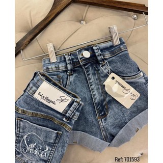 Shorts Jeans Sal e Pimenta Cintura Alta Com Elastano Mom HotPants