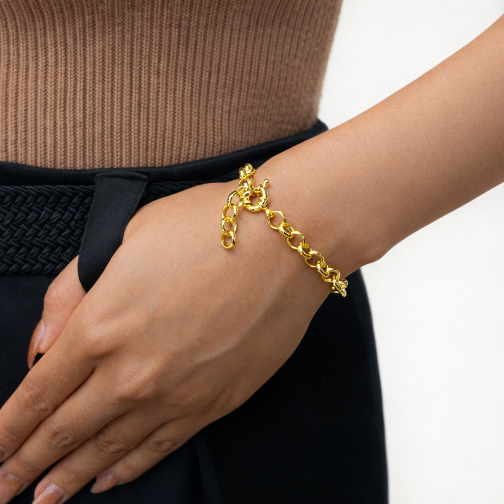 Pulseira Feminina Moeda Banhada A Ouro 18k Elo Português 6mm