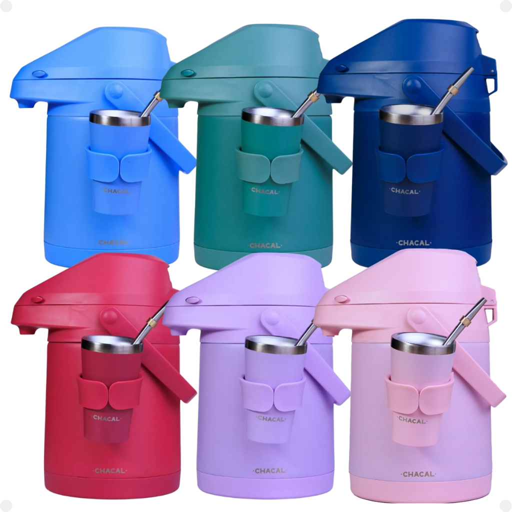 Kit Terere Completo Chacal 3x1 Garrafa Térmica 2,5l Copo 200ml Bomba Suporte de Copo Coloridos