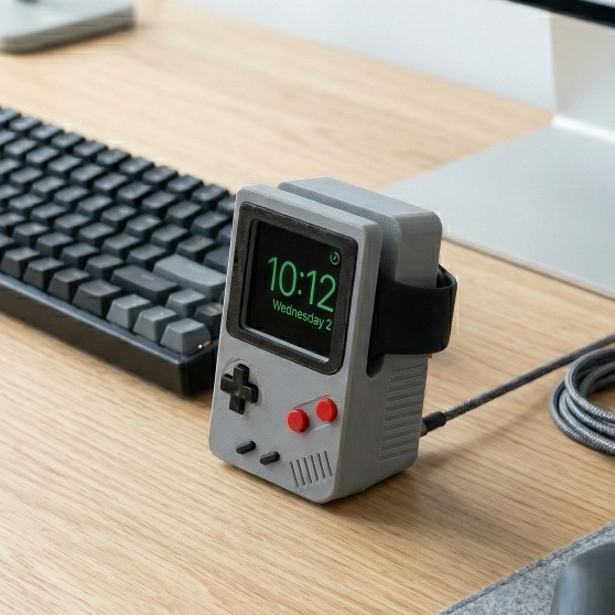 Dock Apple Watch Retrô 🎮 Carregador Criativo Compacto 8cm Suporte Estiloso Decoração Geek Presente Criativo Imperdível