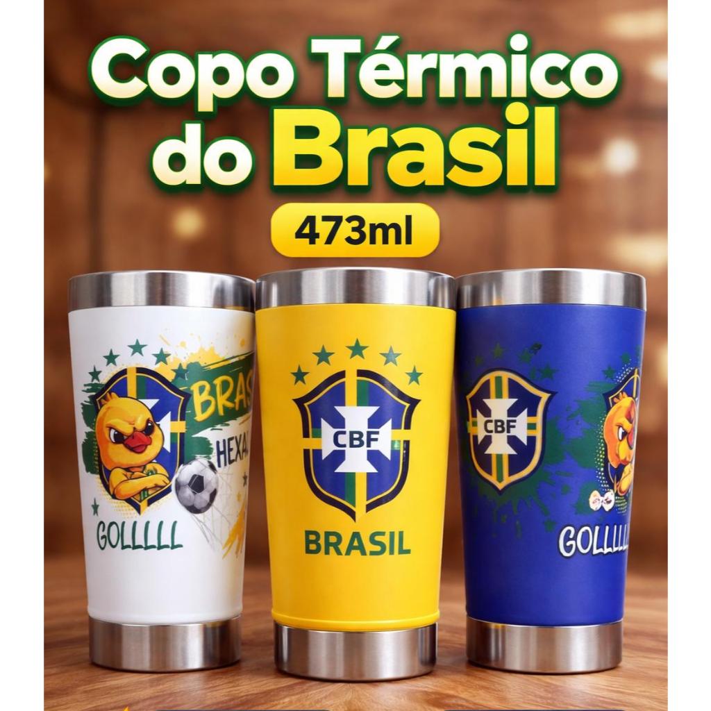 Copo Termico 473ml Personalizado Brasil Com Abridor integrado e Tampa - Tema Copa do Mundo em Oferta na Shopee