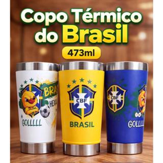 Copo Termico 473ml Personalizado Brasil Com Abridor integrado e Tampa - Tema Copa do Mundo em Oferta na Shopee