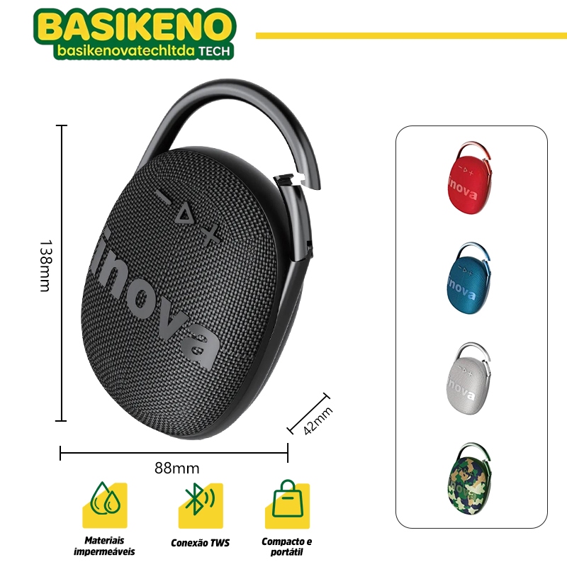 BASIKENO Caixa de Som Bluetooth 5.1 Portátil 40W Áudio Premium Potente TWS Sem Distorção Compacta Leve Bateria 500mAh