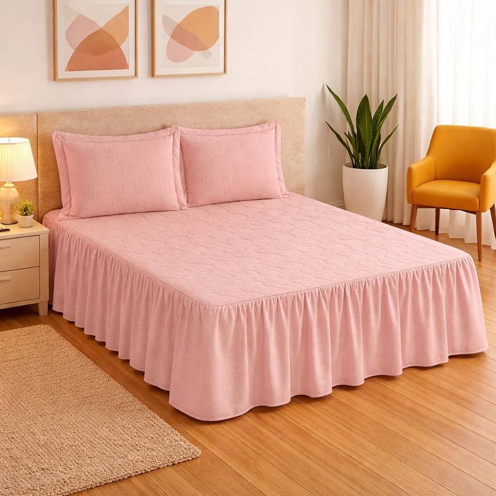 Colcha Casal Bordado 03 Peças com Babado Varias Cores