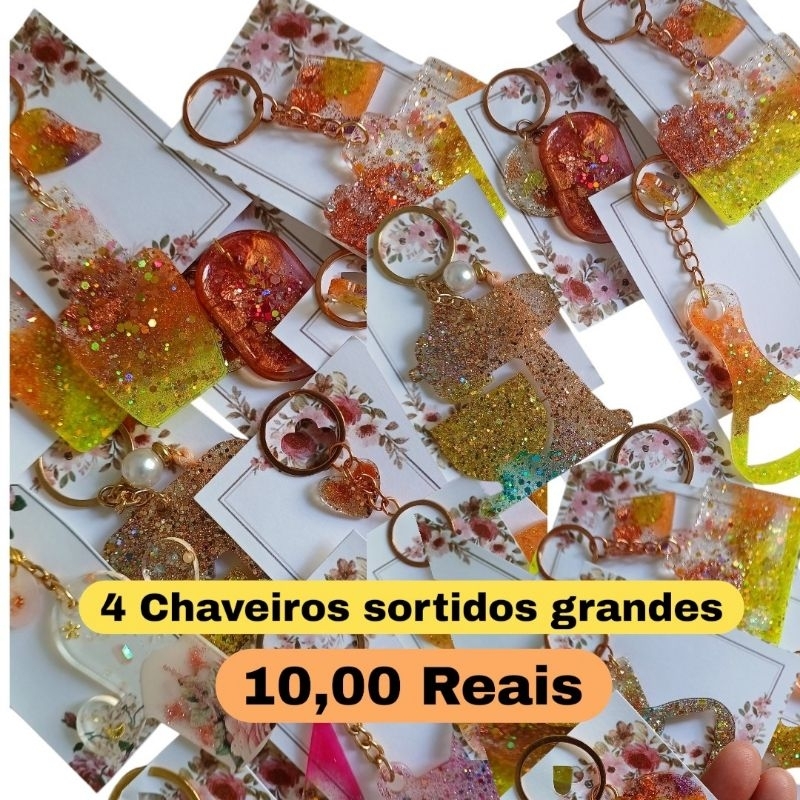 kit 4 Chaveiros sortidos, Chaveiros glitter enviamos aleatórios 🌟 Chaveiros Artesanais Personalizados 🌟
