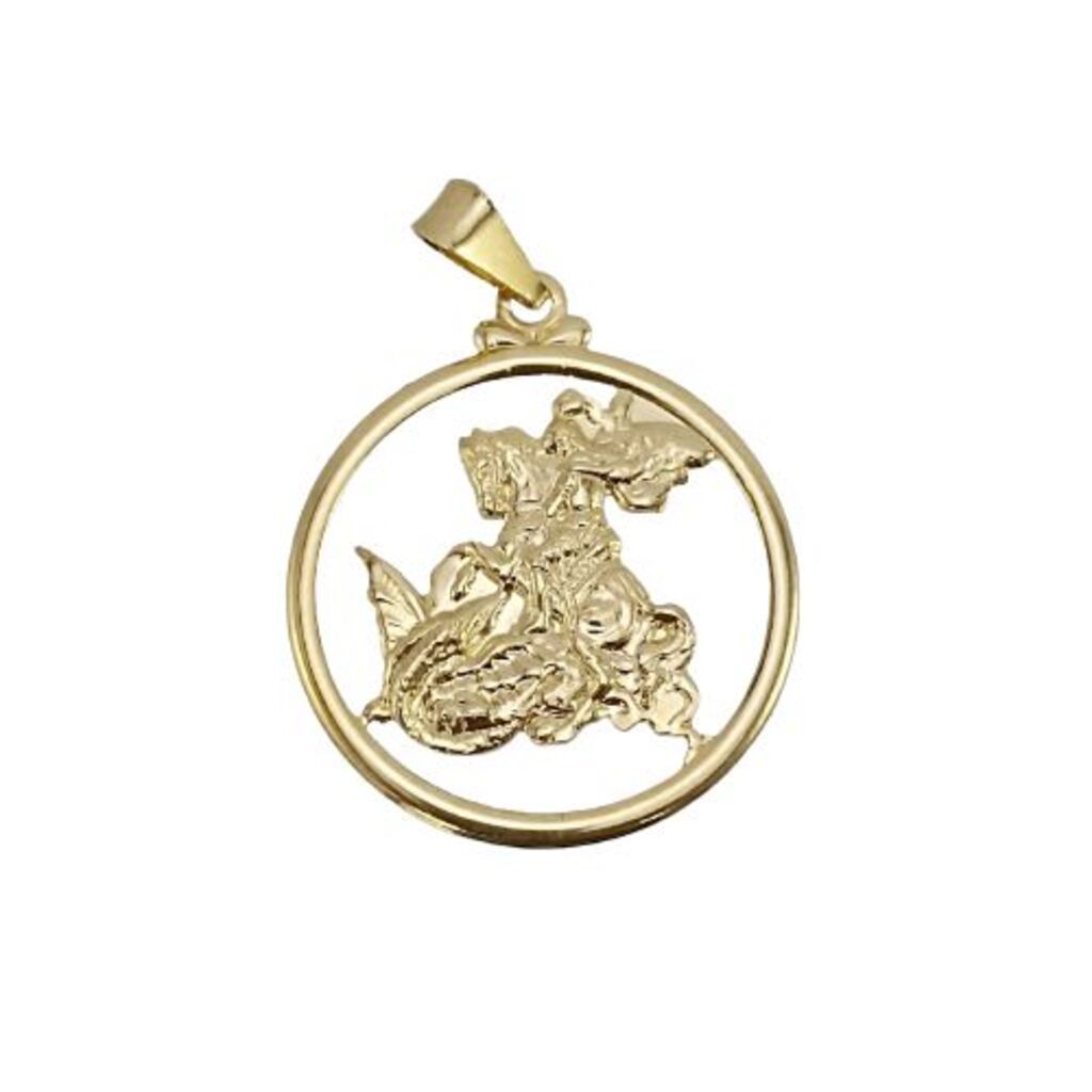 Pingente Banhado a Ouro De São Jorge Trabalhado Com Garantia Bijou Art