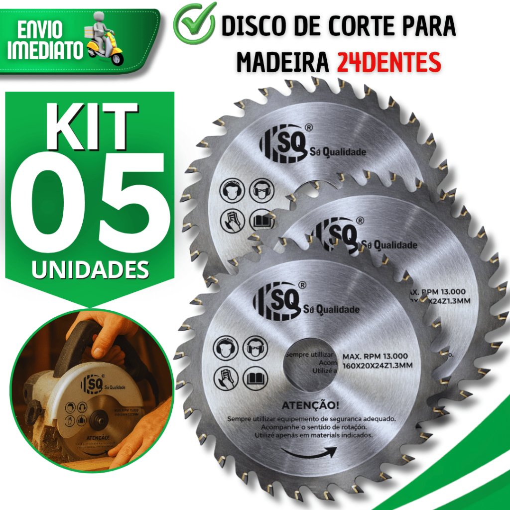 Kit Disco de Corte 24 Dentes para Madeira 4" Serra Circular Pedreiro Construção Multiuso Utilidades