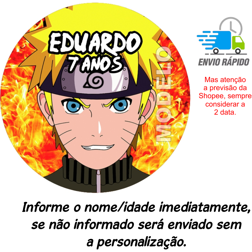 Adesivo Naruto (4cm, 5cm, 6cm, 7cm, 8cm e 9cm) - Etiqueta - Rótulo - Tag