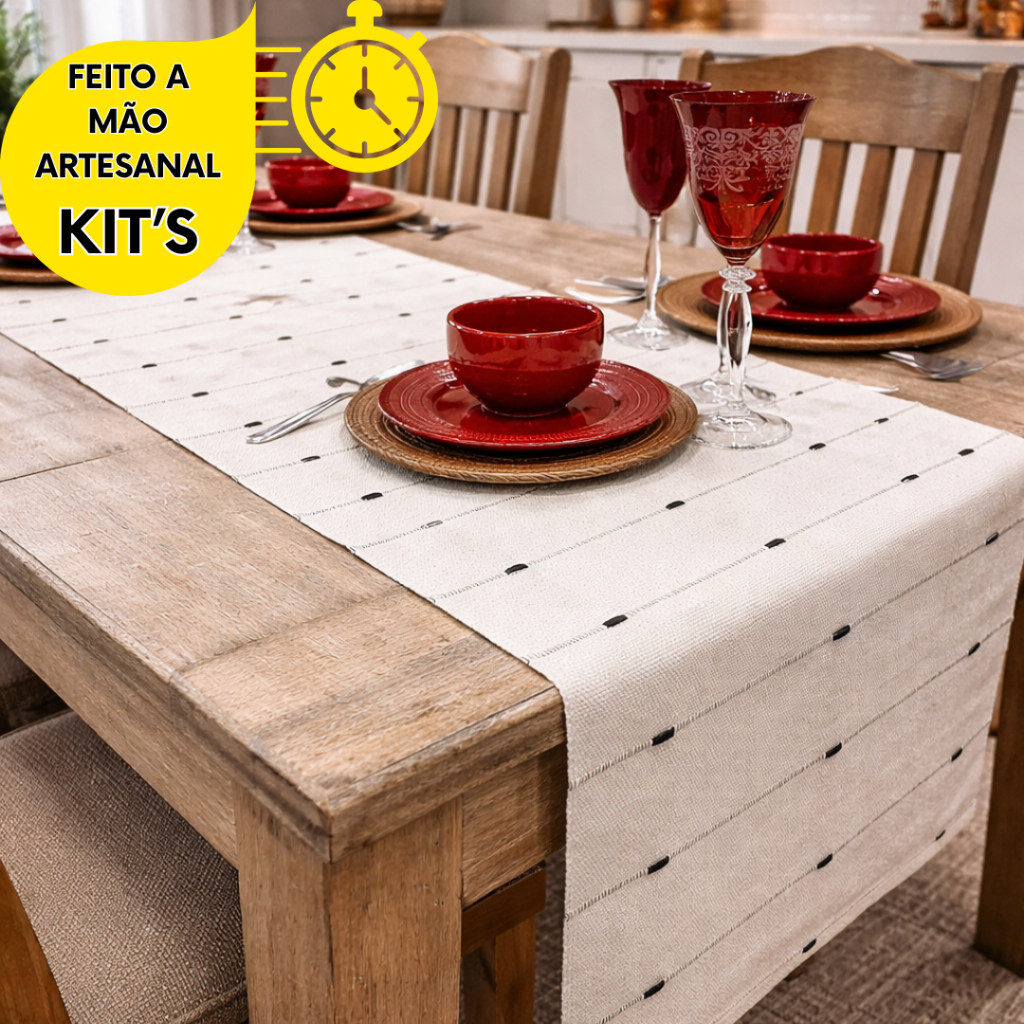 KIT CAMINHO DE MESA DECORATIVO PREMIUM 1,50M  PERFEITO PARA SALA DE JANTAR, SALA DE ESTAR E COZINHA.