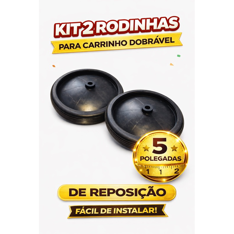 Kit 2 Rodinhas 5 Polegadas para Carrinho Dobrável Reposição Par Rodas