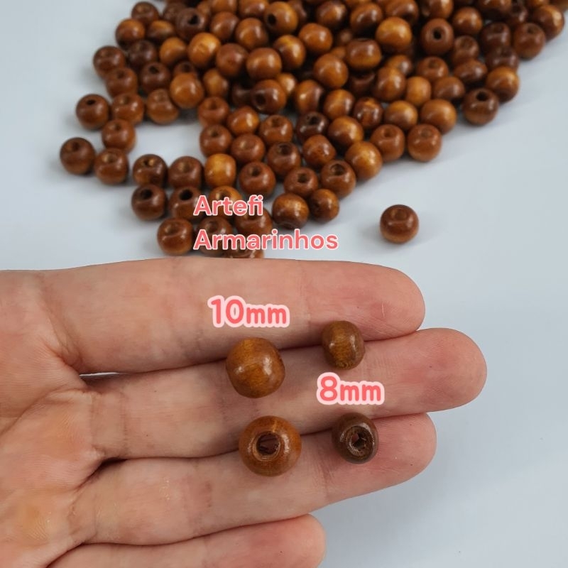 Imagem Bolinha de Madeira 10mm 110 unidades Liso com verniz Terço Japamala e artesanato
