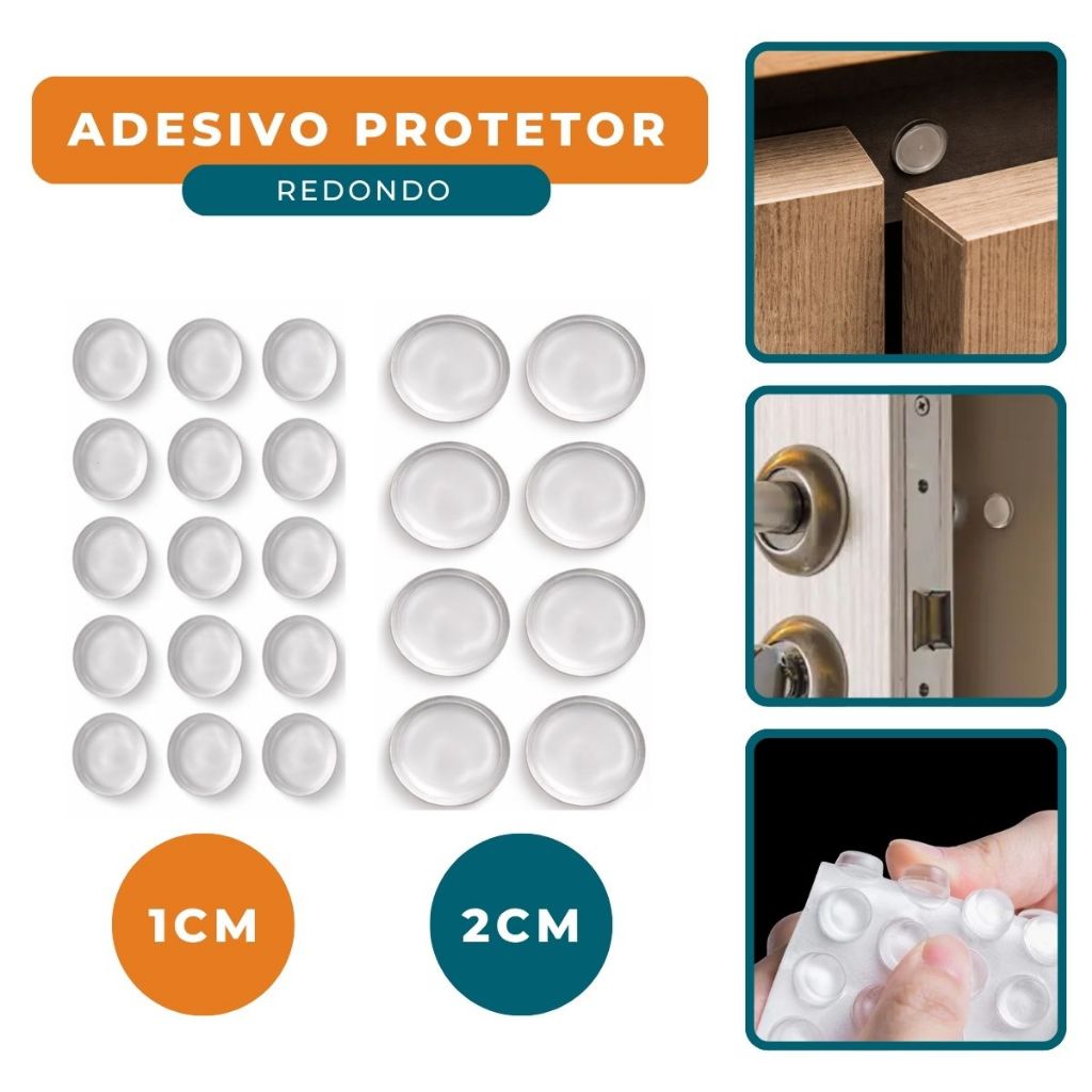 Kit Protetor Adesivo Silicone Anti Impacto Pingo Transparente Redondo 1cm 2cm