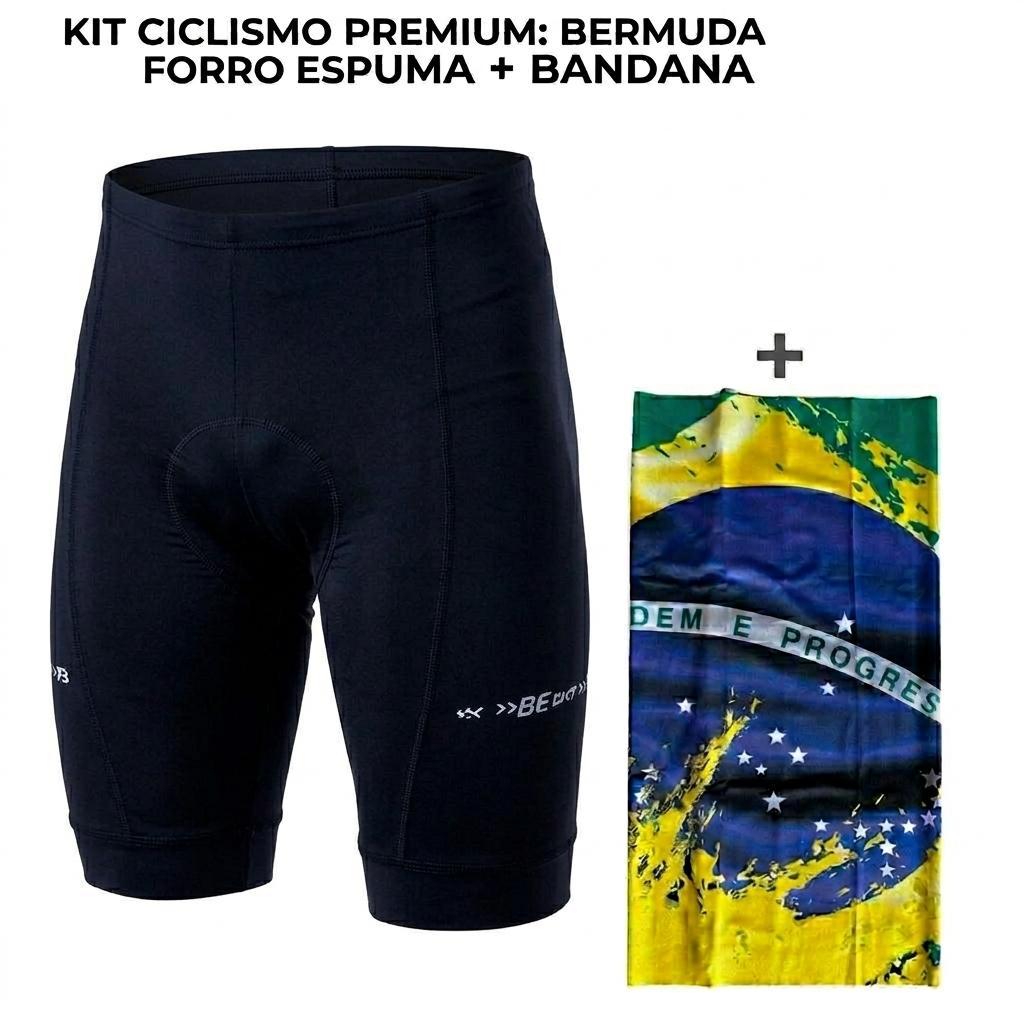 Bermuda Ciclismo Masculina Espuma + Bandana Brasil Be Fast com Dois Bolsos