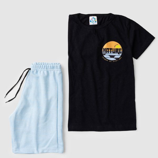 Conjunto Infantil Juvenil Verão Menino Camiseta 100% Algodão Bermuda Confortável Com Elástico Tamanho 4 ao 14