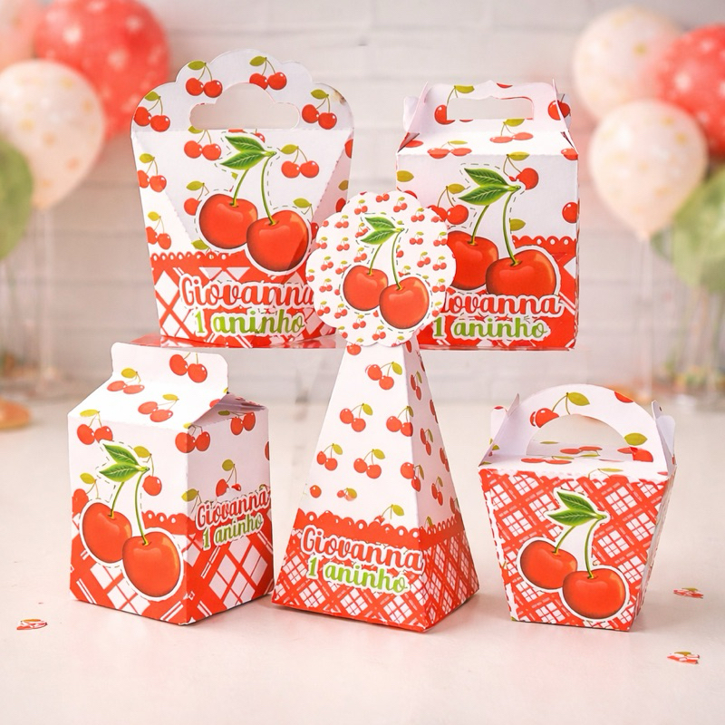 Kit Personalizados Caixas Festa Cerejinha Cereja |Caixinha|Aniversário|Lembrancinha + Brinde |Pegue e Monte