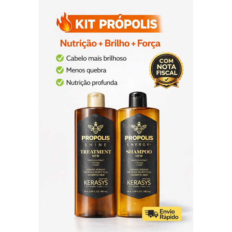 Kit Kerasys Própolis Shampoo+Tratamento180ml Original Nutrição Brilho Reconstrução Cabelo Danificado