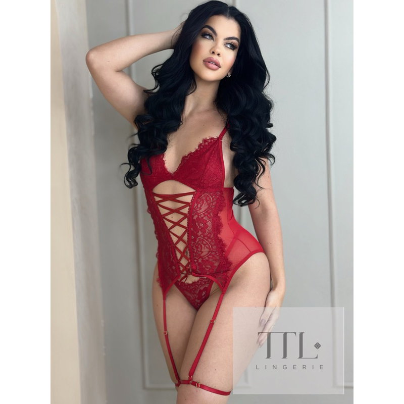 Espartilho sexy sem bojo com fitinha e cinta liga