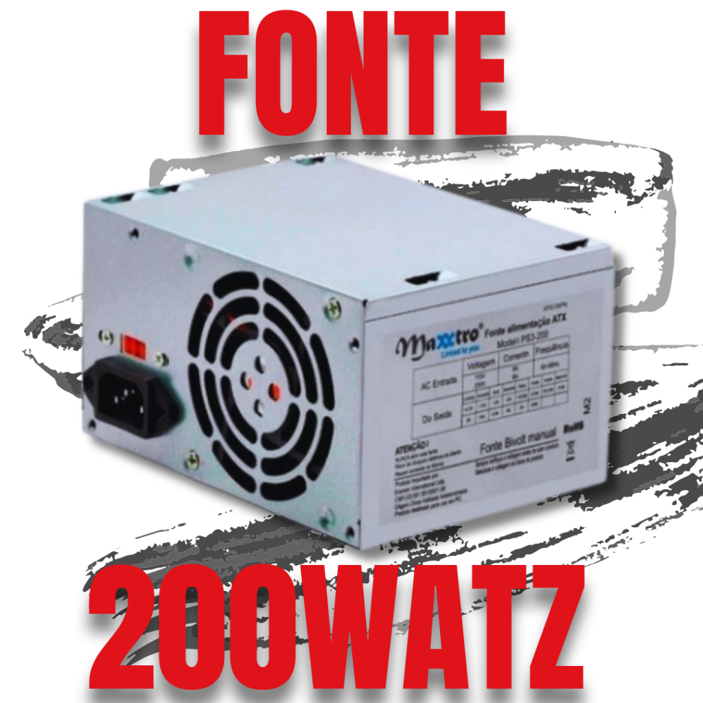 ⚡ Fonte Nominal Maxxtro PS3-200Whatz 24 Pinos – Cor Cinza ⚡Open Box Semi-nova