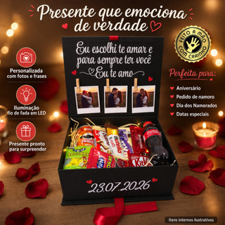 Caixa Personalizada com Fotos e Frases + LED | Surpresa Romântica, Namoro, Aniversário, Dia dos Pais