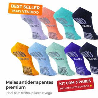 Kit 1 ou 3 Pares Meias Sapatilha Antiderrapante Adulto Feminino Pilates Hidroginástica Yoga em Oferta na Shopee