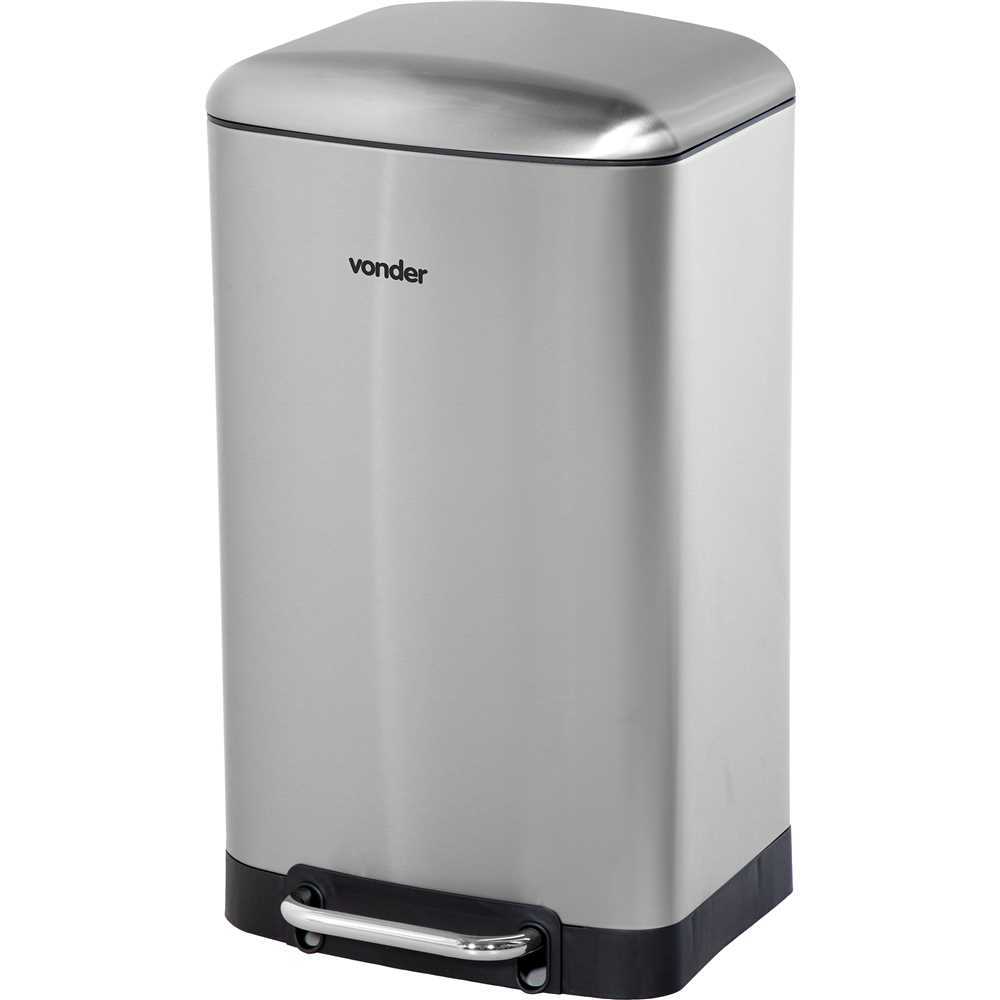 Lixeira Inox Vonder 30 Litros Retangular Com Pedal Amortecedor Fechamento Suave Balde Removível