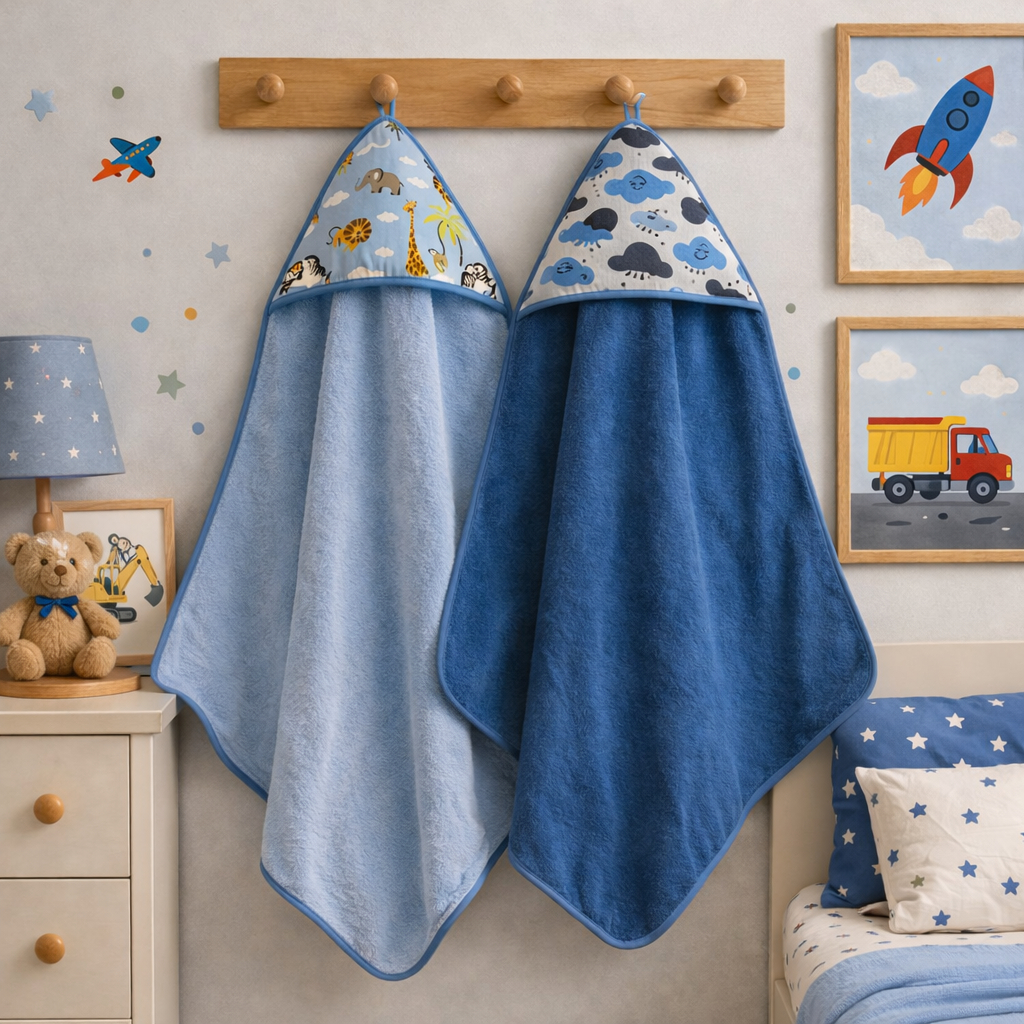 Kit 2x Toalha De Banho Bebe Infantil Dupla Face Modelo Luxo Com Capuz Forrado Fralda 100% Algodão