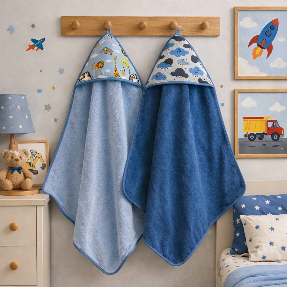 Kit 2x Toalha De Banho Bebe Infantil Dupla Face Modelo Luxo Com Capuz Forrado Fralda 100% Algodão