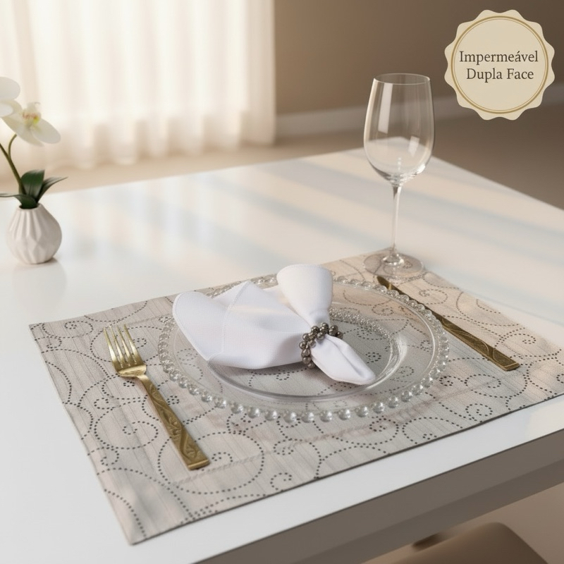 Kit Jogo Americano Impermeável Dupla Face 2, 4 ou 6 Lugares Lavável Fácil Limpeza Mesa Posta Premium